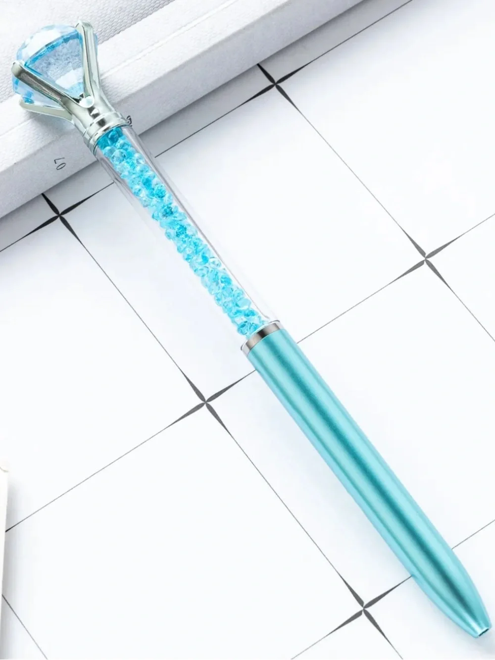 Blue A7 Pocket Notebook &  Crystal Diamond Pen Gift Set Journal Planner NEW
